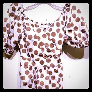 New White and Brown Polk Dot Tunic Blouse